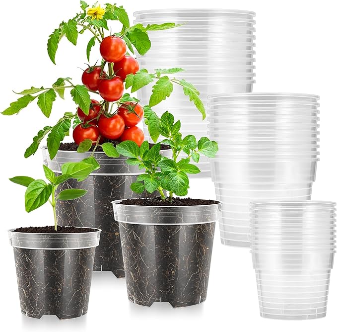 VIVOSUN 36 Packs 4/5/6 Inch Clear Nursery Pots with Drainage Holes, Reinforced Plastic Seedling Pots for Plants, Flowers, Cuttings, and Succulents, 40 pcs Plant Labels