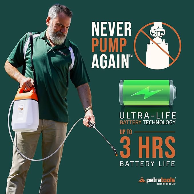 PetraTools EZ1 Battery Powered Sprayer 1 Gallon - Lawn and Garden Electric Sprayer for Weed/Pest Control, Watering & More - Battery Operated for Effortless Spraying (Pro-Kit)