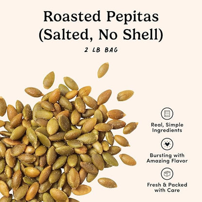 Nuts.com – Roasted Pepitas – 2 Lb Bag, Salted No Shell Pumpkin Seeds, Healthy Snack for Adults & Kids, Rich in Protein, Fiber, Calcium & Potassium – Keto Friendly, Vegan, Gluten-Free & Kosher Pareve