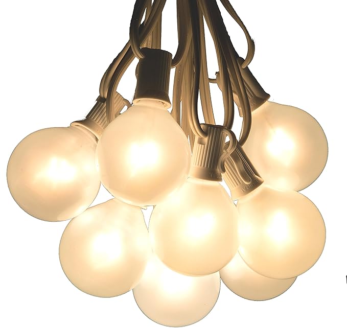 Hometown Evolution, Inc. 50 Foot Outdoor Globe Patio String Lights - Set of 50 G50 White Pearl 2 Inch Bulbs with White Cord