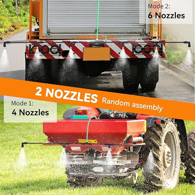 6-Nozzle Poly Boom Wand with 3/8" Brass Fitting, 7.5 Ft. ATV sprayer Boom, Wide-Coverage Agricultural & Lawn Spray Attachment for Tractors/UTVs (Fiberglass Wand)