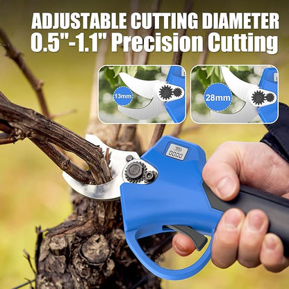 AZZUNO 20V Cordless Electric Pruning Shears: 1.1 Inch Brushless Pruner with LCD Display & SK5 Blades, Portable Branch Cutter for Gardening Tree Trimming (2Pcs 2.0Ah Batteries and Charger Included)