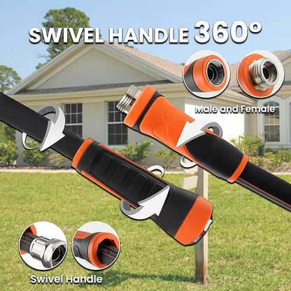 Giraffe Tools Garden Hose 100ft x 5/8", Water Hose Heavy Duty, Flexible with Watering Timer Nozzle and Yard Sprinkler, Lightweight Hybrid Hose with Swivel Handle, Male to Female Fittings