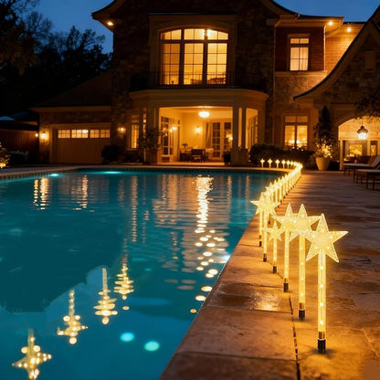 13.78FT Solar Star Pathway Lights, 8-Pack 8 Modes LED Star Stake Lights, IP64 Waterproof Christmas Decorative Lights for Yard, Garden, Walkway, Patio Holiday Party