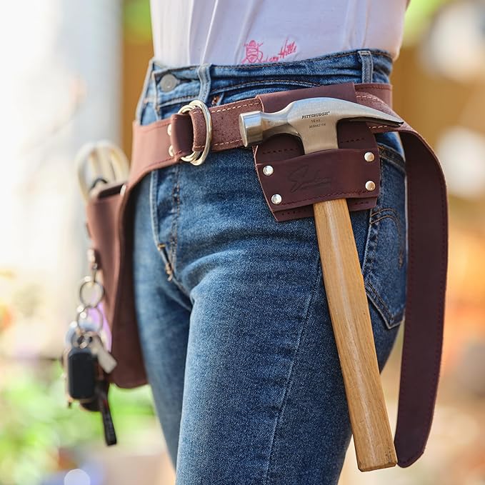 Leather Garden Tool Belt for Women- Utility Belt, Gardener Gifts, Florist Belt Holster, Gardening Belt, Small Tool Belt - Gift Box Included with Hammer Holder