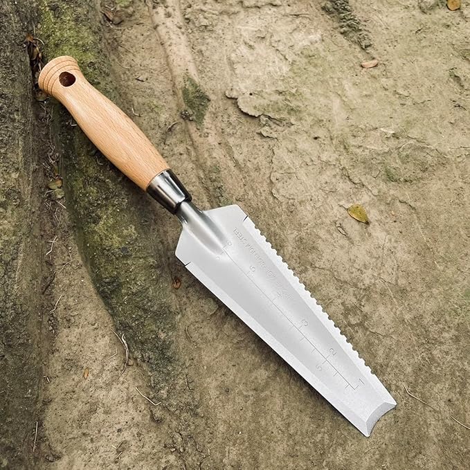 SUMIO 13.3" Alloy Steel Weeding Transplanter, Hori Hori Knife, Digging Trowel with Serrated Edge, Garden Root Cutter, and Dandelion Trowel for Propagation and Transplanting