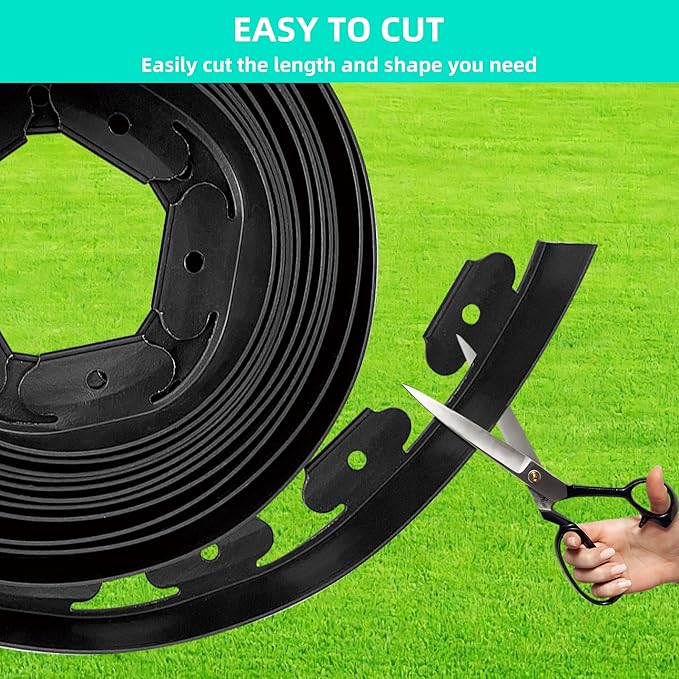 Landscape Edging Coil 33 FT, 4 Inch Tall Garden Edging Border Flexible Lawn Edging Kit with 30 Spikes, Plastic Edging for Landscaping Flower Beds Yard Pathway Paver Edging (4IN x 33FT, Black)