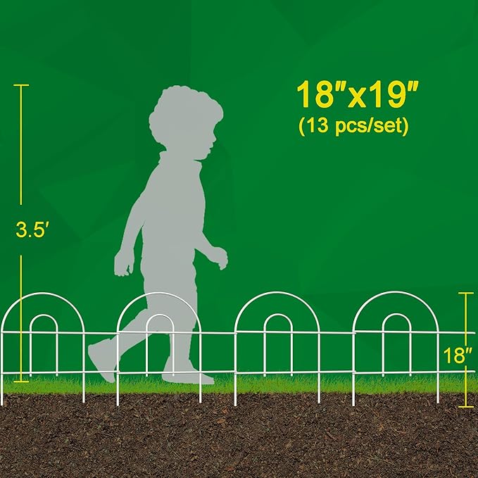 Decorative Garden Folding Border Fence 18in X20ft Rustproof Metal Wire Edging Flower Bed Fences Panel Outdoor White Garden Fencing Edge Patio Landscape