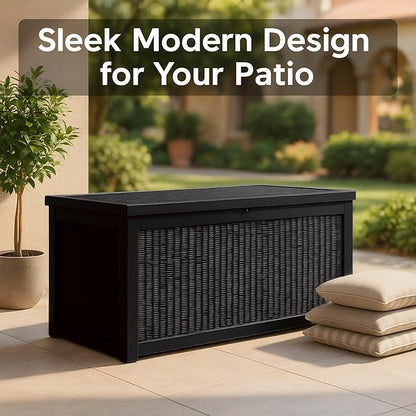 260 Gallon Resin Deck Box, Outdoor Storage Chest with Wood Grain Pattern, All-Weather Waterproof Patio Furniture for Cushions, Garden Tools, Pool Accessories - Easy Assembly, No Tools Needed