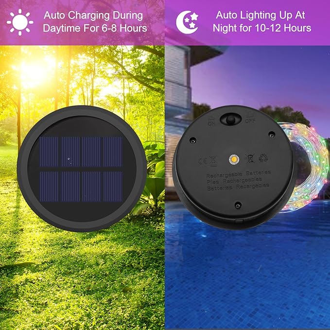 VOOKRY Watering Can Solar Lights Replacement Top - 1 Pack 3.6in Round Solar Panel with 3.5Ft 80 LED Flashing String Lights, Outdoor Waterproof Lantern Decorative Replacement Accessories(Multicolor)