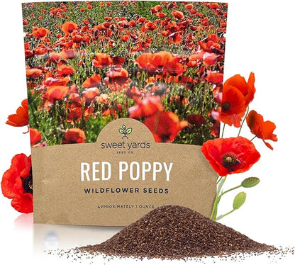 Red Poppy Seeds - Large 1 Ounce Packet - Over 200,000 Flower Seeds