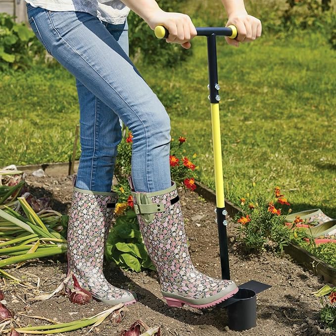 Jardineer Bulb Planter Tool Long Handle, Heavy Duty Stainless Steel Garden Transplanter with Ergonomic Handle, Ideal for Planting Bulbs, Seedlings, Flowers & Vegetables, Durable Gardening Hand Tool