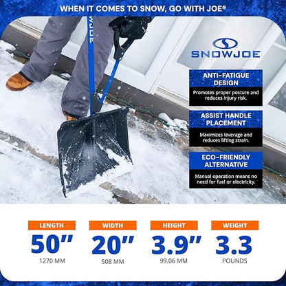 Snow Joe SJ-SHLV20 Shovelution Snow Shovel with Spring-Assist Handle, Heavy-Duty Shovel for Fast Snow Removal, 20 Inches, Blue