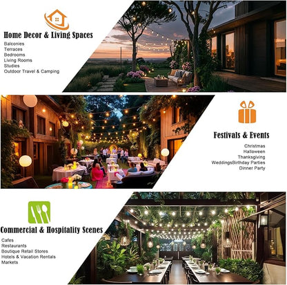 G40 LED Globe Outdoor String Lights 25FT, Waterproof & Shatterproof with 25 Clear Plastic Bulbs (2 Spare), Black Wire,for Cafe Bistro Porch Garden Balcony Party Decor