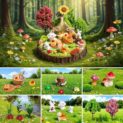 50 Pcs Fairy Garden Accessories Outdoor Kit, Mini Resin Animals Miniature Garden Figurines Set, Micro Landscape Ornaments Kit, Fake Diorama Trees for DIY Craft Succulent Decor