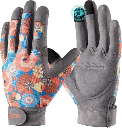COOLJOB Small Gardening Work Gloves for Women Ladies, Thorn Proof for Rose Pruning, Cactus Handling, Blackberry Bush Planting, Puncture Resistant Anti-Slip Flexible, 1 Pair S Floral Orange