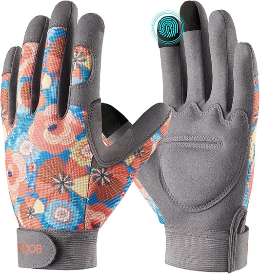 COOLJOB Small Gardening Work Gloves for Women Ladies, Thorn Proof for Rose Pruning, Cactus Handling, Blackberry Bush Planting, Puncture Resistant Anti-Slip Flexible, 1 Pair S Floral Orange