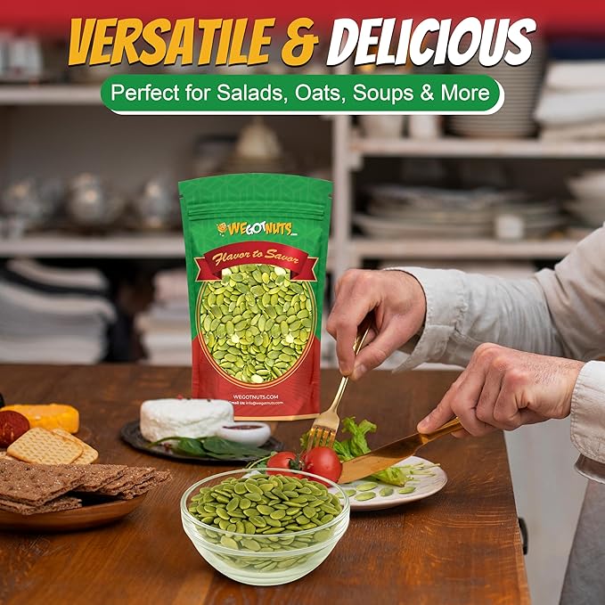 We Got Nuts Pumpkin Seeds Healthy Snacks 5Lbs (80oz) Bag | Raw Pepitas No Preservatives Added, 100% Natural With No Shell | For Baking, Salad Toppings, Cereal, Roasting | Low Calorie Nuts,