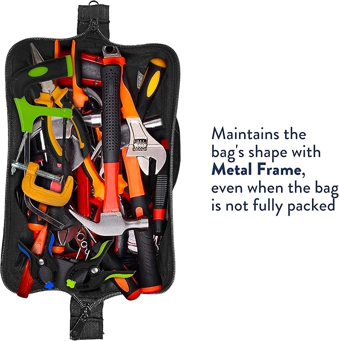 Olympia Tools Tool Bag 12 Inch, Heavy Duty Tools Bag with 3 Large Pockets, Adjustable Shouder Straps and 600D Reinforced Material