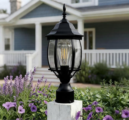 17” Black Outdoor Post Light Fixture, Pole Mount Outside Light for Garden Entrance Driveway Black Pillar Lantern 17 Inch Pier Mount Outdoor Lamp Post for Front Yard