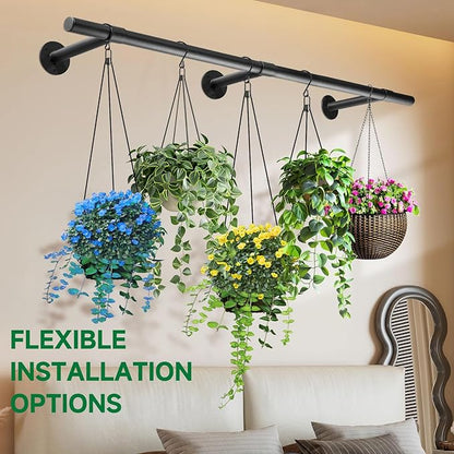Hanging Planters Rod – Plant Hanger Indoor for Window Ceiling, Hanging Plant Shelf for Wall Planter House Plants, Plant Shelves Metal Holder Bar 63In (Pots, plants, chains not included)