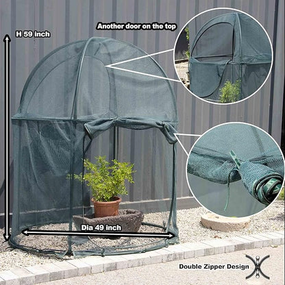 Round 4'x4' Large Plant Mesh Cover 4.9FT Tall Crop Netting Cage Pest Guard Cover for Vegetables Fruits Durable Plant Gardening Net