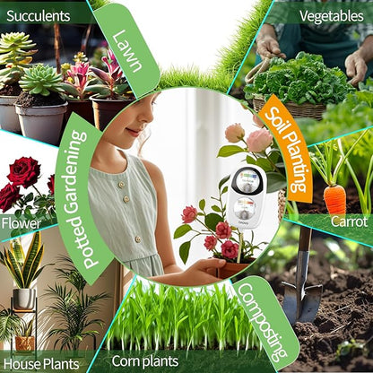 2-in-1 Soil Moisture Meter, Soil PH Meter, Large Dual-Screen Soil PH Tester & Moisture Meter for Plants Indoor&Outdoor Garden,Lawn,Farm Soil Test Kit-No Battery Needed (Milky White)