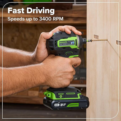 GREENWORKS 24V (8-TOOL) Combo (Drill, Impact Driver, Circular Saw, Reciprocating Saw, Jigsaw, Multi-Tool, Sander, Flashlight), 4.0Ah + (2) 2.0Ah (Power Bank) Batteries, (2) Cables, 65W Rapid Charger