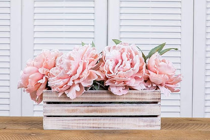 Wood Planter Box with Wine Crate Styled, 12x4 Inch Rectangular, Whitewash, Plastic Liner, Garden Centerpiece Display, Wedding Flowers Holder, Home and Venue Decor (12x4 Wine Crate Set of 4, Whitewash)