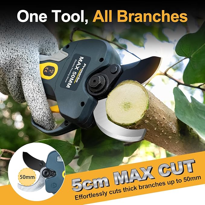 2-in-1 Pole Pruning Shears Cordless, 50mm 2" Cutting Diameter Electric Secateurs & 9.2ft Reach Telescopic Rod Compatible with Makita 18V Battery Powered Pruner Professional for Tree Trimming