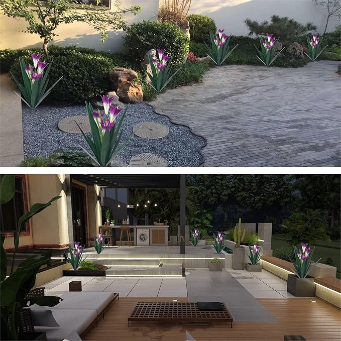 Homight Metal Agave Plant Outdoor Decoration Lily Mexican Yard Art Garden Gift Home Decor Hand Painted Metal Agave Garden Yard Statue, Outdoor Lawn Ornaments (2 Big Purple Lilies)