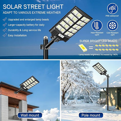 Solar Street Light 8000W, Street Light Outdoor High Lumens, Parking Lot Lights 6500K, Solar Lights Outdoor Motion Sensor Dusk to Dawn for Parking Lot with Remote Control, 1 Pack