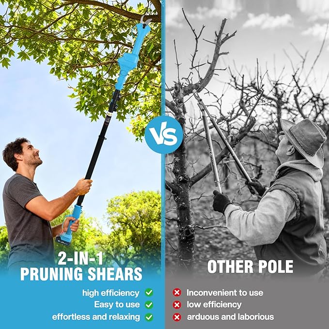 Brushless Electric Pruning Shears,15FT Telescoping Rod Pole Pruners for Tree Trimming, Electric Tree pruner Cutter with 2 * 21V 4000mAH Batteries, 1.2 Inch Cutting Diameter, with Replace Blade (Blue)