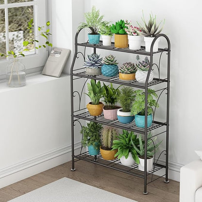 SORCEDAS Plant Stand Indoor Outdoor Plant Shelf 4 Tier Metal Corner Flower Stand Multiple Holder for Patio Garden Balcony Living Room, Dark Grey