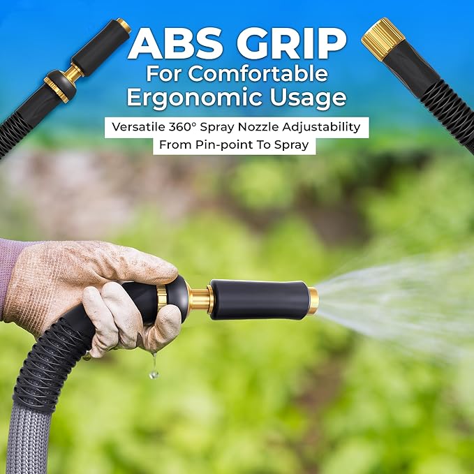 TITAN Garden Hose | Flexible, Lightweight, Kink-Free & Durable Hybrid Water Hose with Heavy Duty Brass Connectors & High-Pressure Jet Nozzle (75FT x 1/2”)