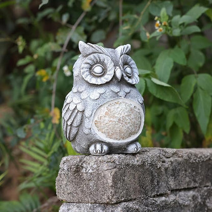Solar Owl Garden Statues Outdoor Decor Resin Owl Figurine with Solar Light for Patio,Balcony,Yard,Lawn Ornament,Perfect Garden Gift