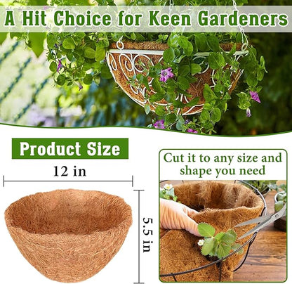 Halatool 2PCS 12Inch Round Coco Liners Hanging Basket Liners 100% Natural Replacement Coconut Liner for Planters Garden Flower Pot Vegetables Herbs