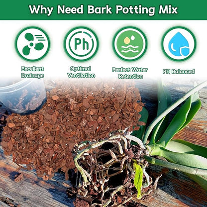 Orchid Bark Potting Mix, 4QT Premium Orchid Potting Mix, Orchid Bark for Indoor Plants with Pine Bark & Perlite, Superior Ventilation & Drainage to Boost Plants’ Growth, Orchid Soil