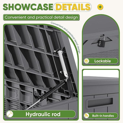 Greesum Outdoor Storage Box 100 Gallon Storage Bin with Lid for Patio Furniture, Garden Tools, Pool Supplies, Lockable, Waterproof and UV Resistant, Gray