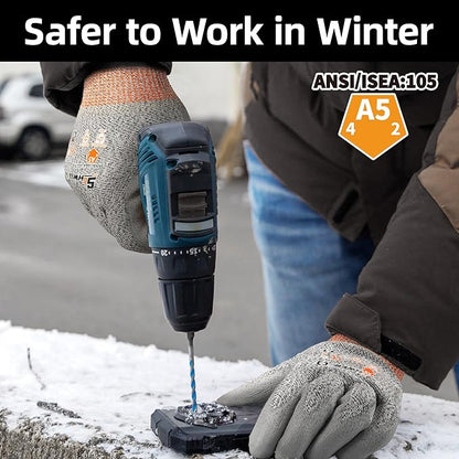 Schwer 12 Pairs Winter Work Gloves, ANSI A5 Cut Resistant Gloves with PU Coating, Freezer Glove for Outdoor Cold Weather, Thermal Insulated, Non Slip, Durable, XL, CR3088-W