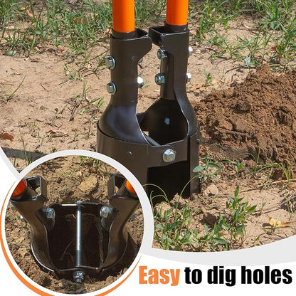 Post Hole Digger, Heavy Duty with Fiberglass Handle, Carbon Steel Blades, 58 Inches, Orange & Black
