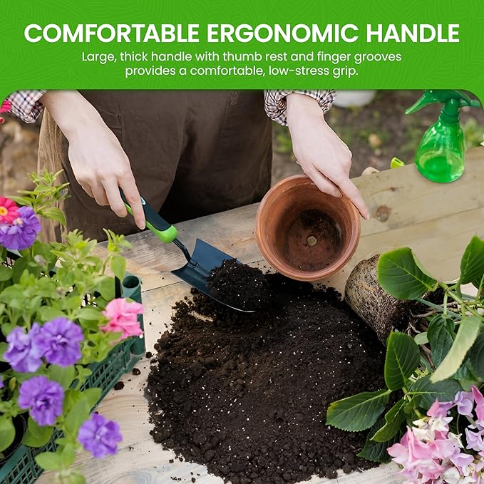 Garden Guru Heavy Duty Garden Trowel Hand Shovel for Gardening – Strong Carbon Steel Hand Trowel with Ergonomic Non-Slip Handle – Perfect for Digging, Planting, Transplanting, & Cutting Roots (2 Pack)