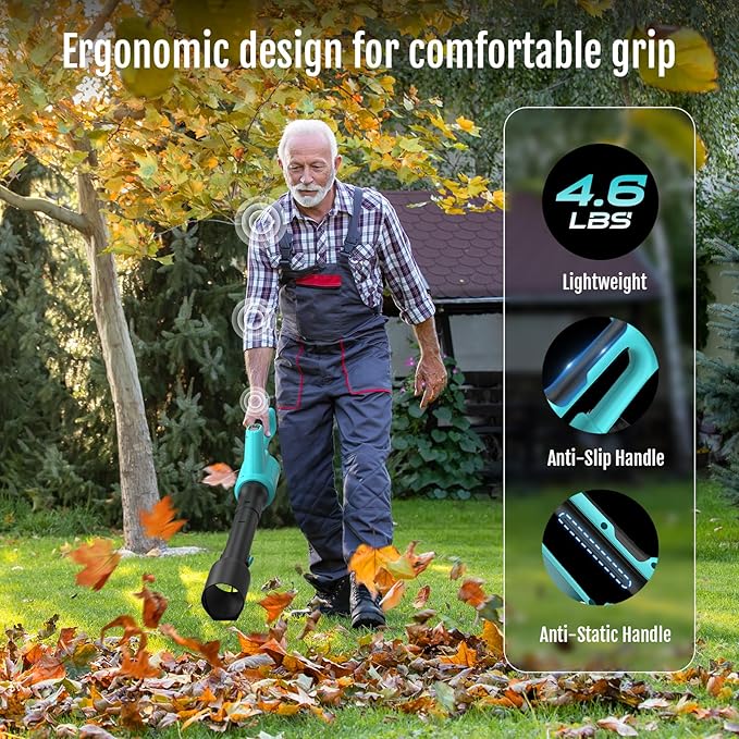 Electric Cordless Leaf Blower with Battery and Charger, 5-Speed + Turbo Mode, 4.0Ah Lightweight Battery Powered Powerful Blower for Blowing Leaves, Patio Cleaning, Blowers for Lawn Care