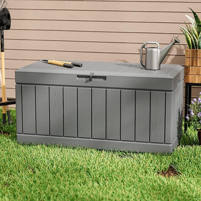 Greesum 82 Gallon Resin Deck Box All Weather Large Outdoor Storage for Patio Furniture, Toys, Garden Tools, Lockable, Dark Gray