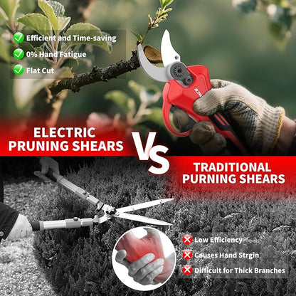 NAWIN Electric Pruning Shears, 40mm 1.6'' Cutting Diameter Professional Cordless Electric Pruner for Tree Trimming Branch Cutter, With 2pcs 2.0Ah Batteries, Brushless Motor, Electric Garden Shears