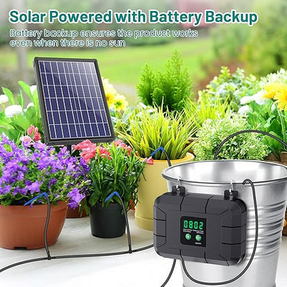 Biling Automatic Drip Irrigation Kit, 8W Solar Irrigation System with Battery for Garden with Digital Programmable Timing Modes, Solar Watering System Take Care Your Plants