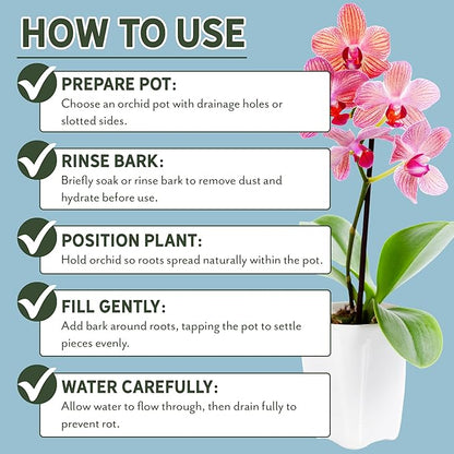 100% Organic Material All Natural Orchid Bark (8 Quarts), Long Lasting All Natural, High Flowering and Aeration for Orchid Plants, Vanda,Phalaenopsis, Cattleya and Houseplant Repotting
