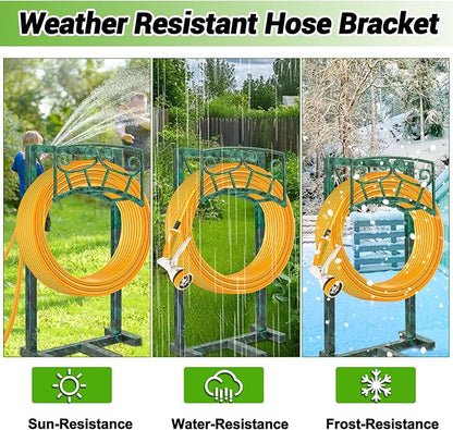 Garden Hose Holder, Heavy Duty Metal Water Hose Holders Hose Stand with 5 Spikes, Freestanding Hose Storage Rack Hose Hanger Holds 150ft Hose for Outside Yard Lawn Garden Decor (Retro Green)