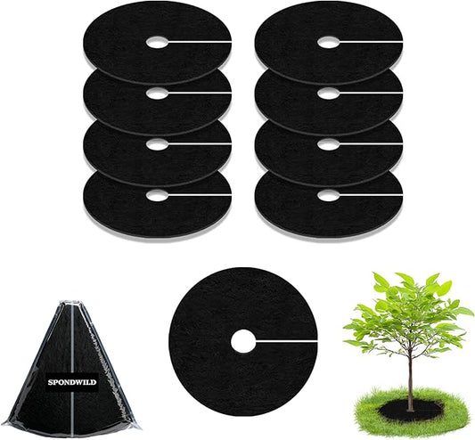 Tree Mulch Ring, 8 Pack 20.47" Non-Woven Tree Mulch Ring, Reusable Tree Ring Mulch Mat, Degradable Weed Control Fabric Mat for Landscaping Weed Control Root Protection, Tree Barrier Ring