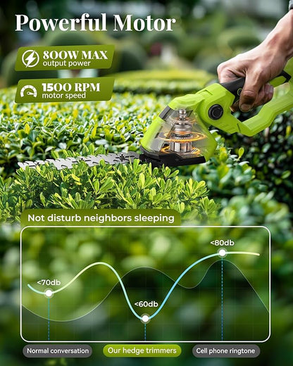 Hedge Trimmer Cordless with Battery, 2-in-1 Electric Handheld Grass Shear Cutter with 2 Pack Rechargeable Battery, Mini Bush Trimmer Kit for Garden Yard Lawn Pruning, Green